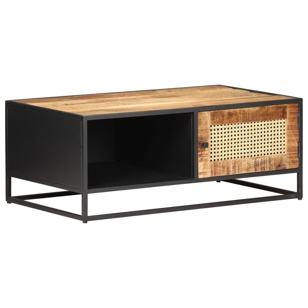 Coffee Table 90x50x35 cm Rough Mango Wood and Natural Cane Price