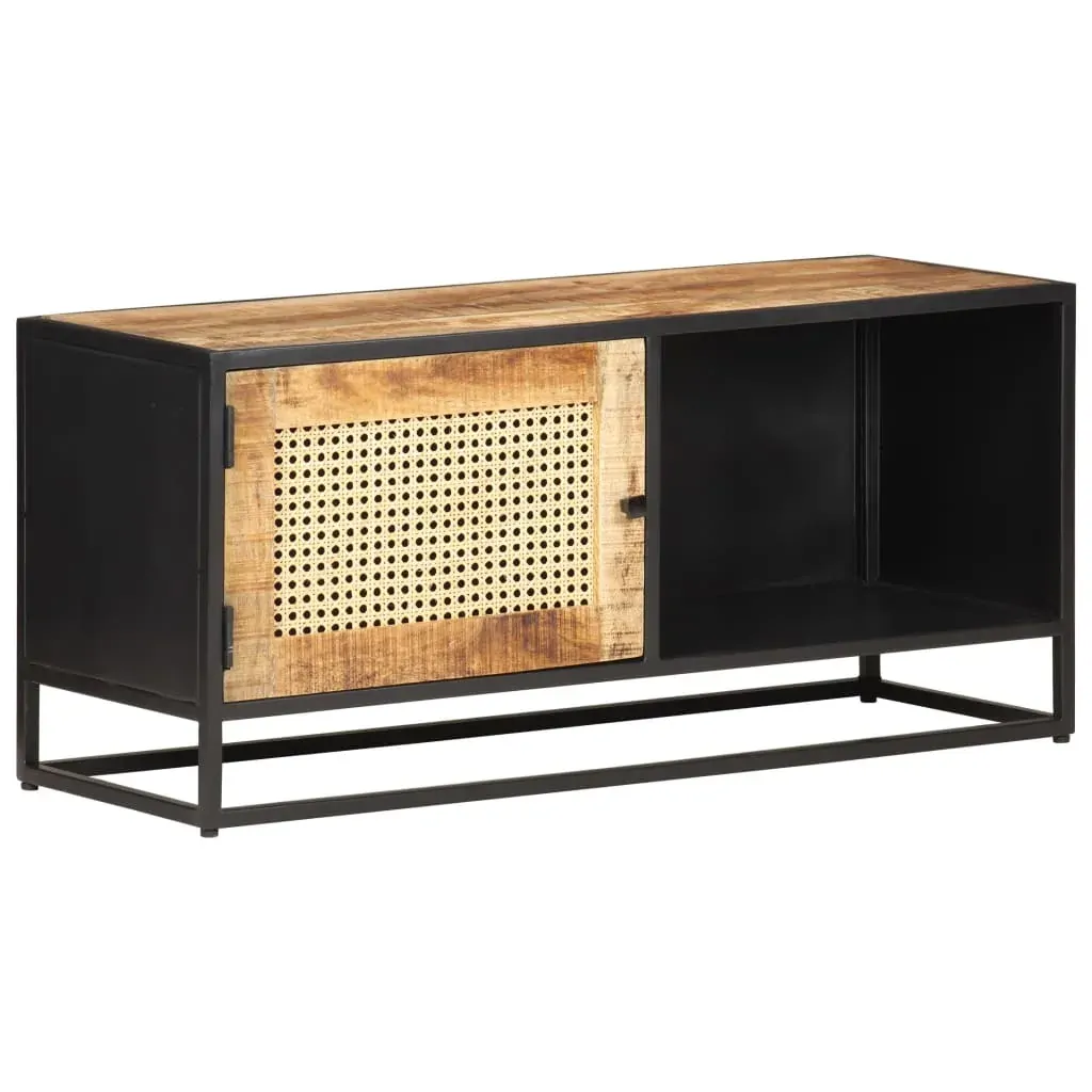 TV Cabinet 90x30x40 cm Rough Mango Wood and Natural Cane Price