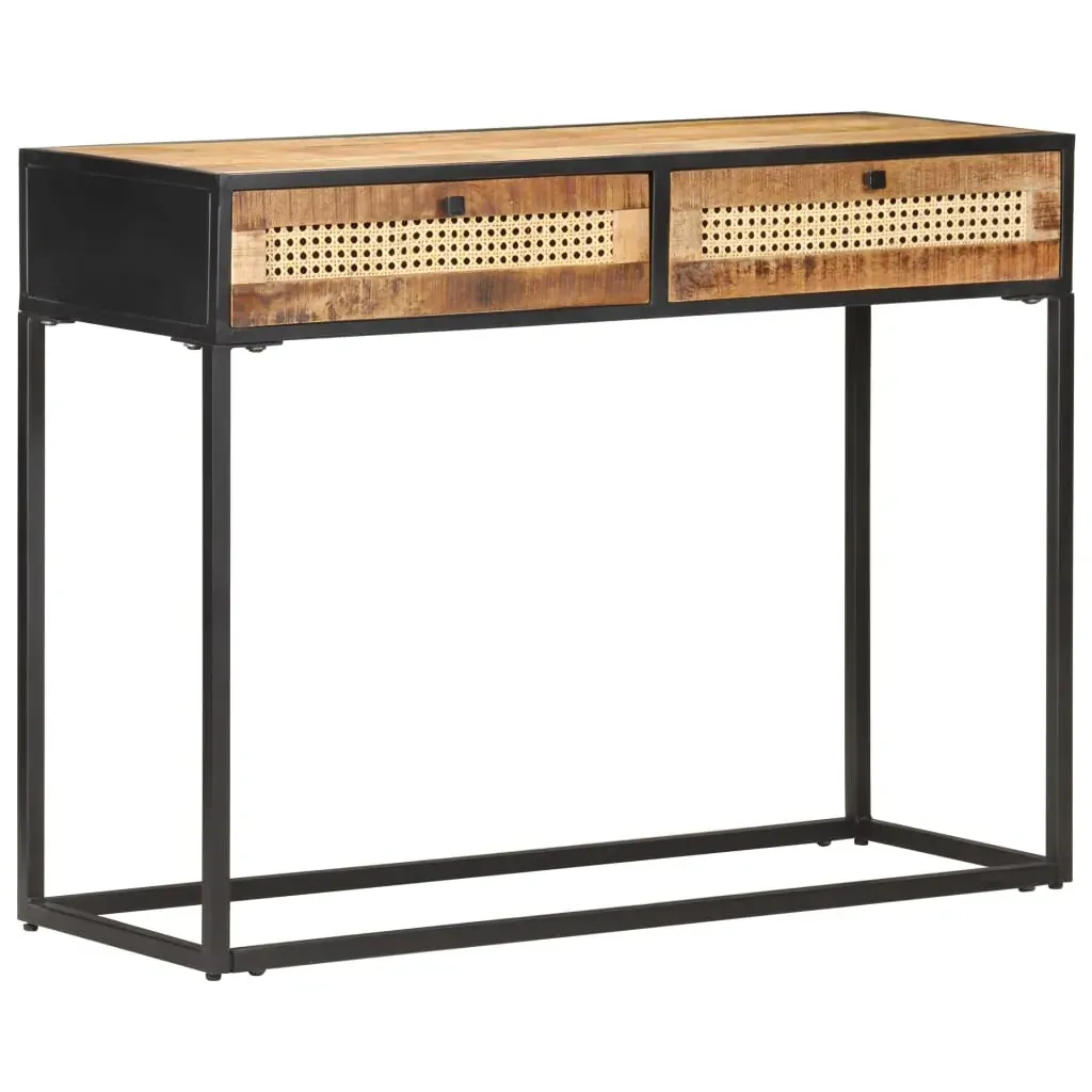 Console Table 100x35x75 cm Rough Mango Wood and Natural Cane Price