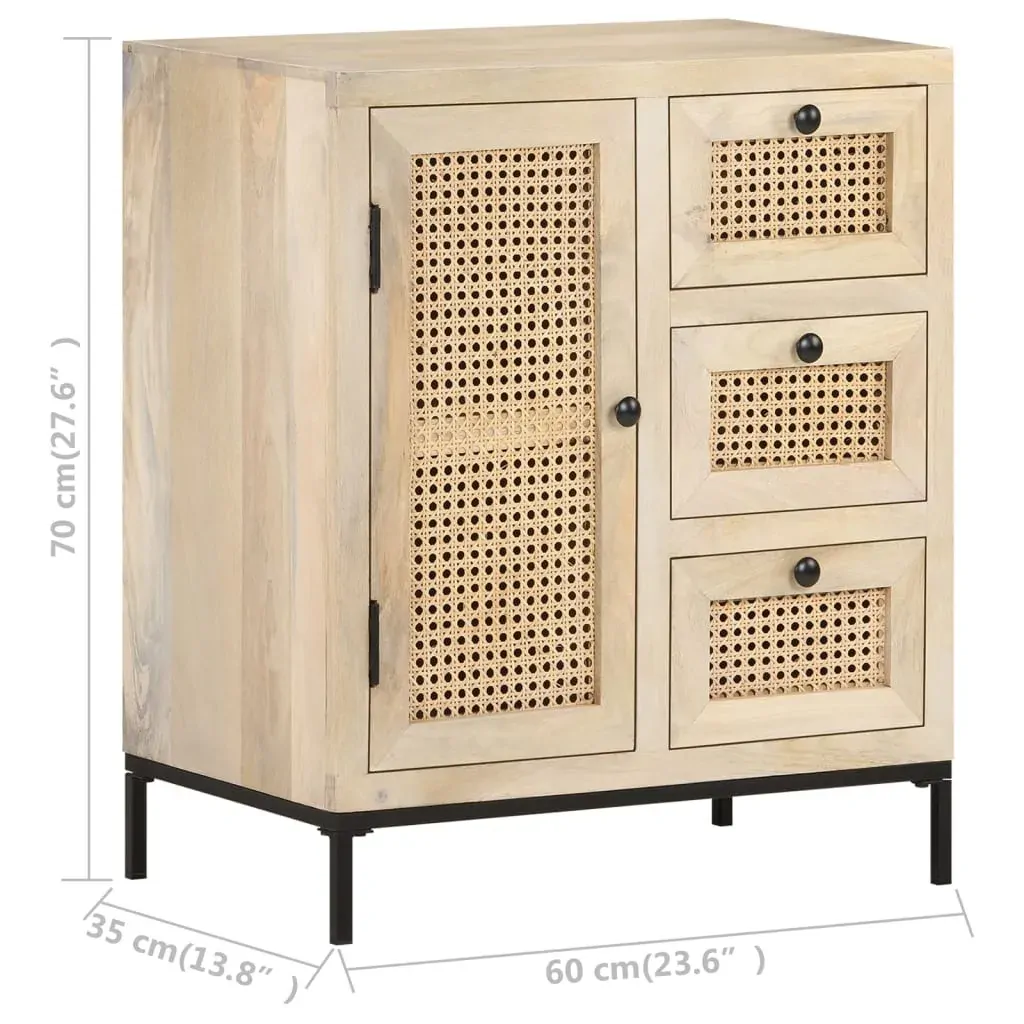Sideboard 60x35x70 cm Solid Mango Wood and Natural Cane Price