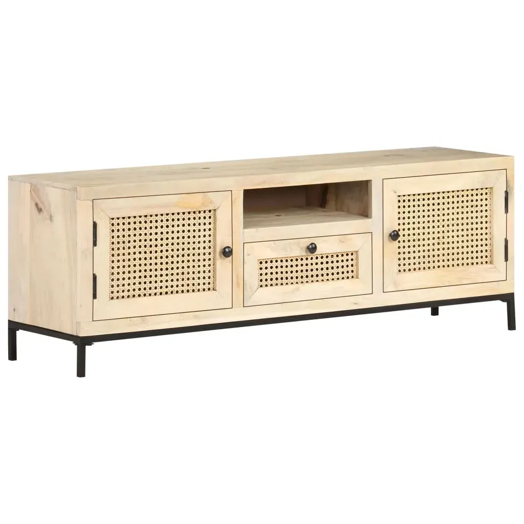 TV Cabinet 120x30x40 cm Solid Mango Wood and Natural Cane Price