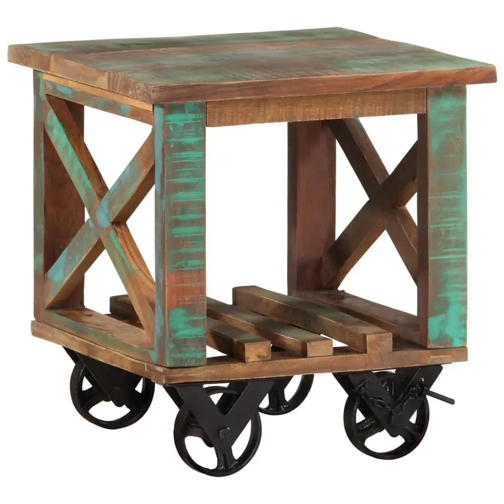 Side Table with Wheels 40x40x42 cm Solid Wood Reclaimed Price