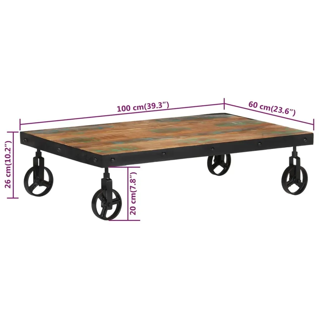 Coffee Table with Wheels 100x60x26 cm Solid Wood Reclaimed Price