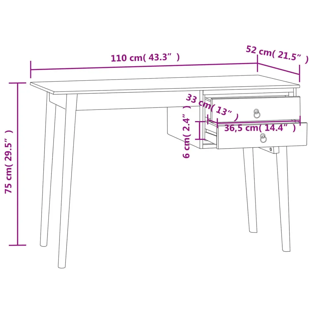 Desk with 2 Drawers 110x52x75 cm Solid Wood Teak Price