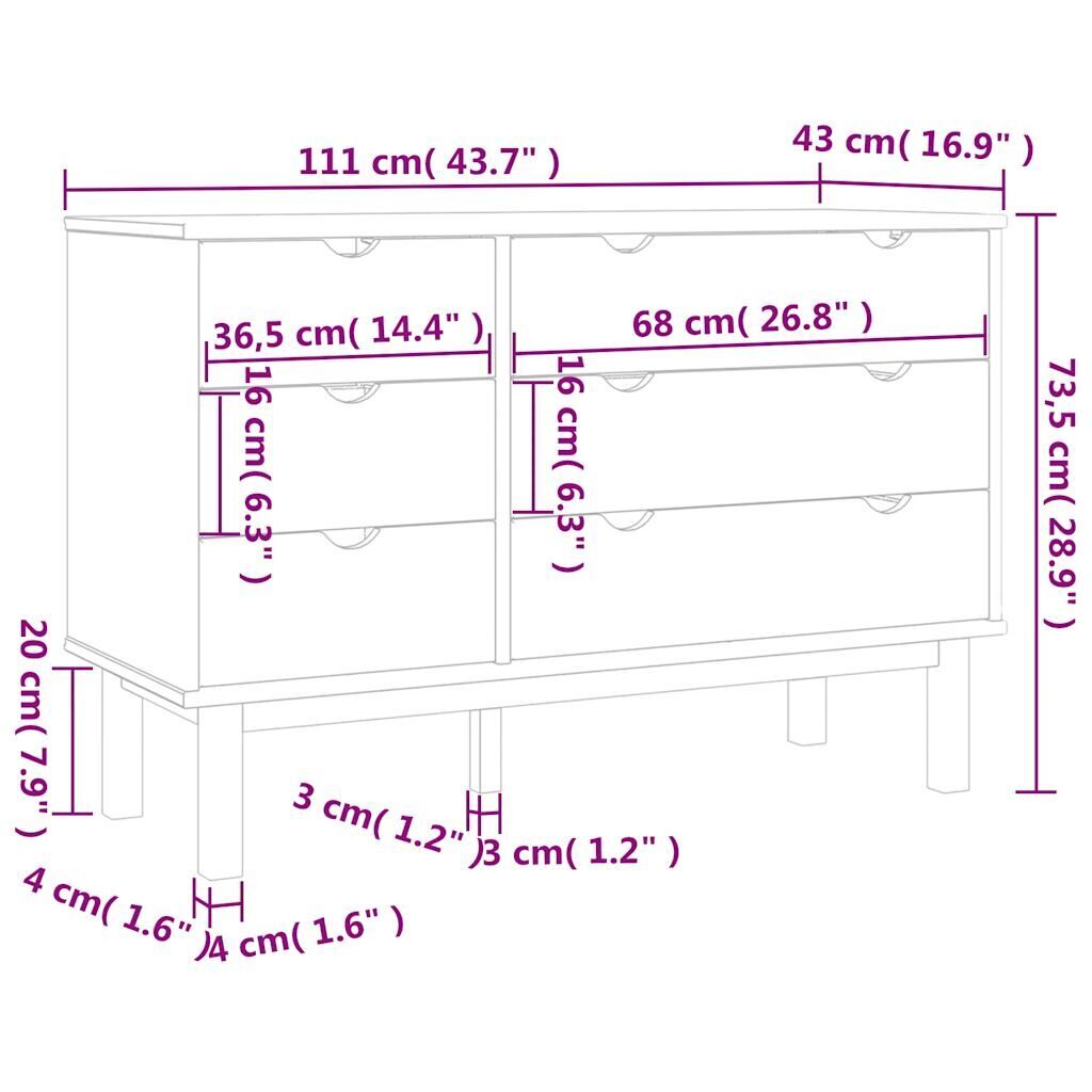 Drawer Cabinet OTTA 111x43x73.5 cm Solid Wood Pine Price