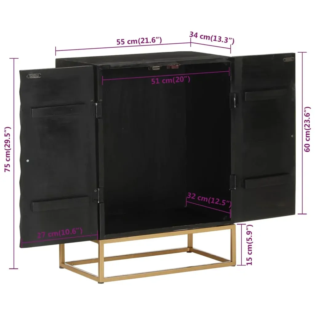 Sideboard Black 55x34x75 cm Solid Wood Mango and Iron Price