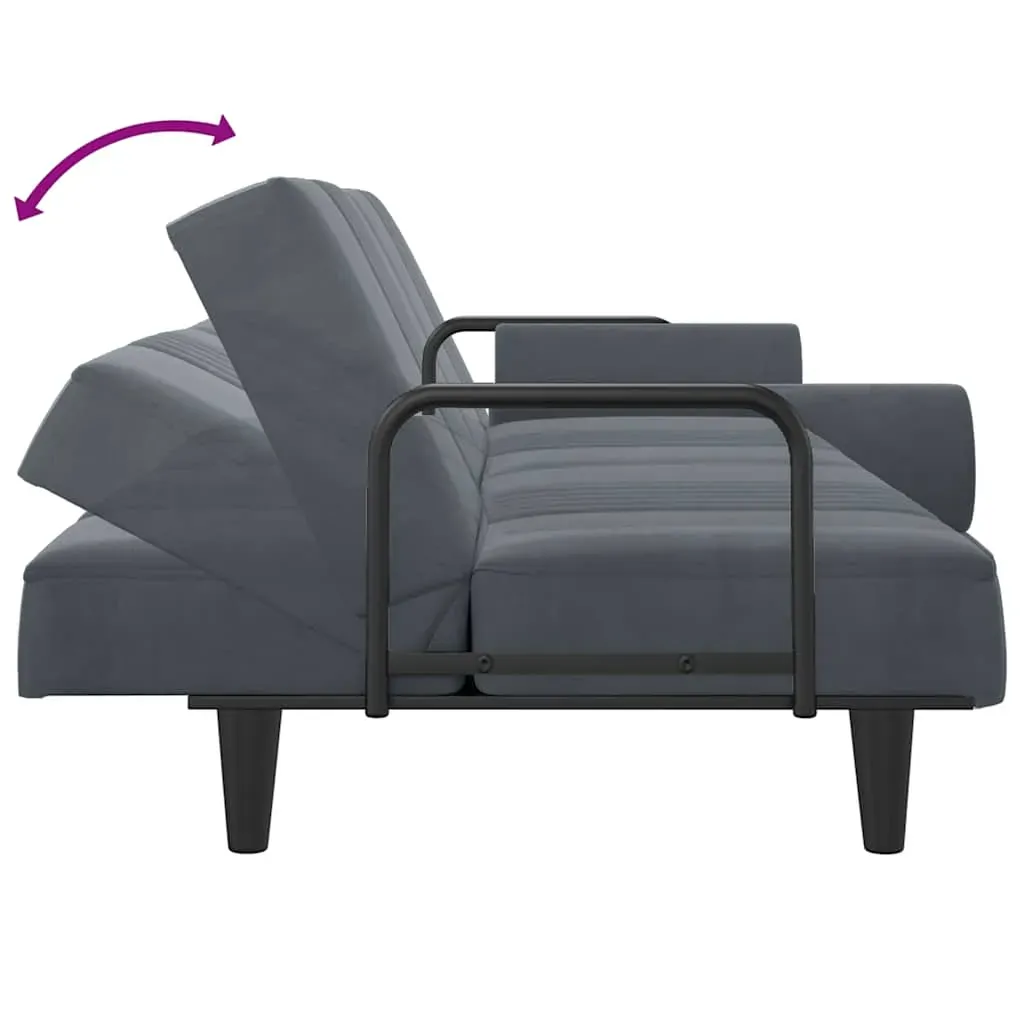 Sofa Bed with Armrests Dark Grey Velvet Price