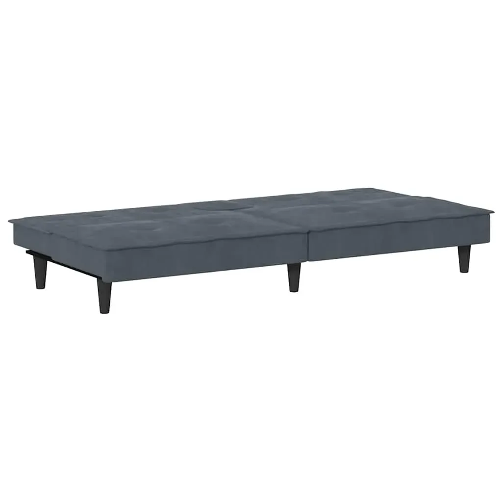 Sofa Bed with Cup Holders Dark Grey Velvet Price