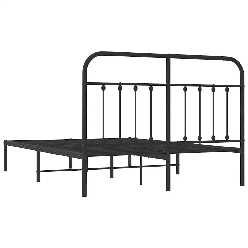 Metal Bed Frame without Mattress with Headboard Black 135x190 cm Price
