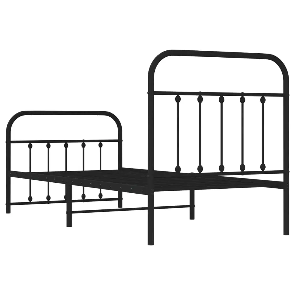 Metal Bed Frame without Mattress with Footboard Black 90x190 cm Price