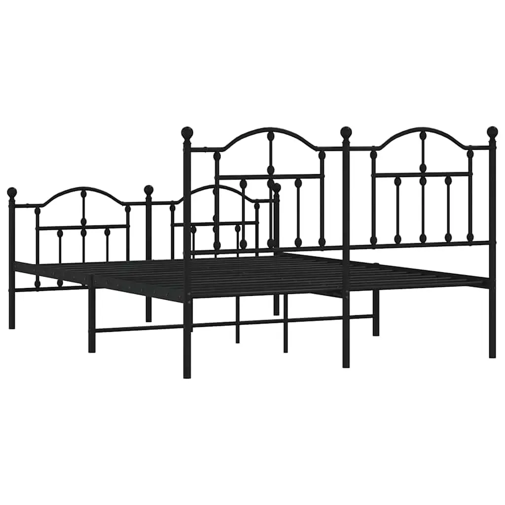 Metal Bed Frame without Mattress with Footboard Black 150x200 cm Price