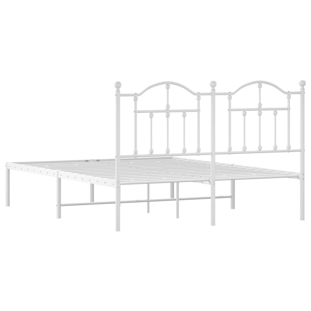 Metal Bed Frame without Mattress with Headboard White 135x190 cm Price