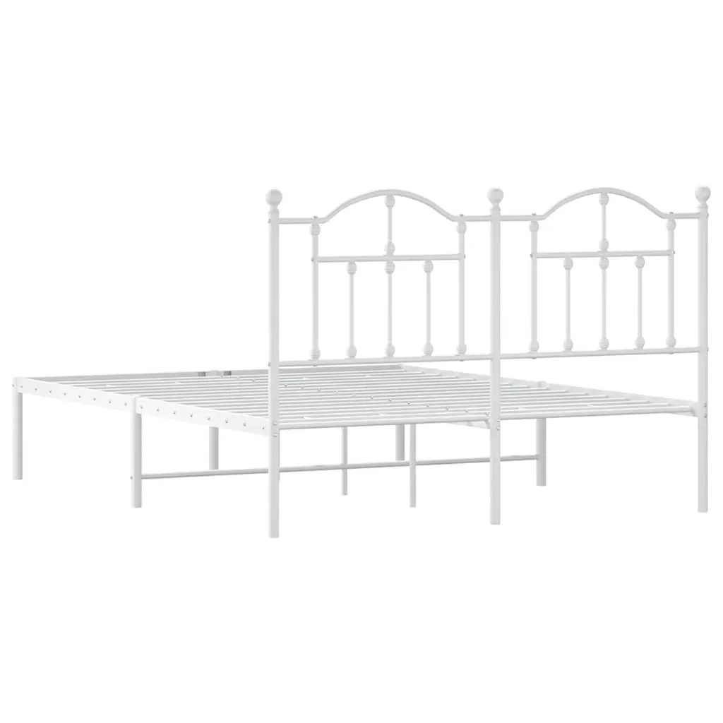 Metal Bed Frame without Mattress with Headboard White 150x200 cm Price