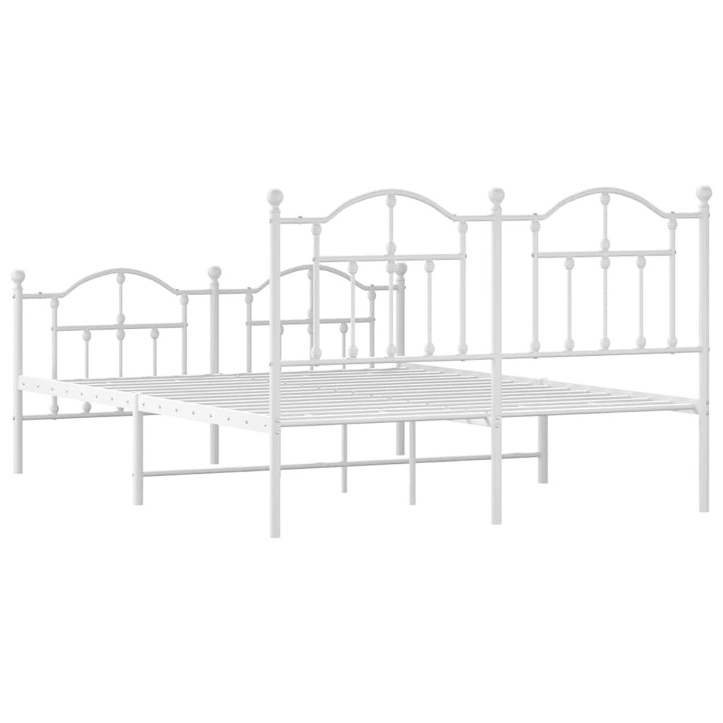 Metal Bed Frame without Mattress with Footboard White 135x190 cm Price