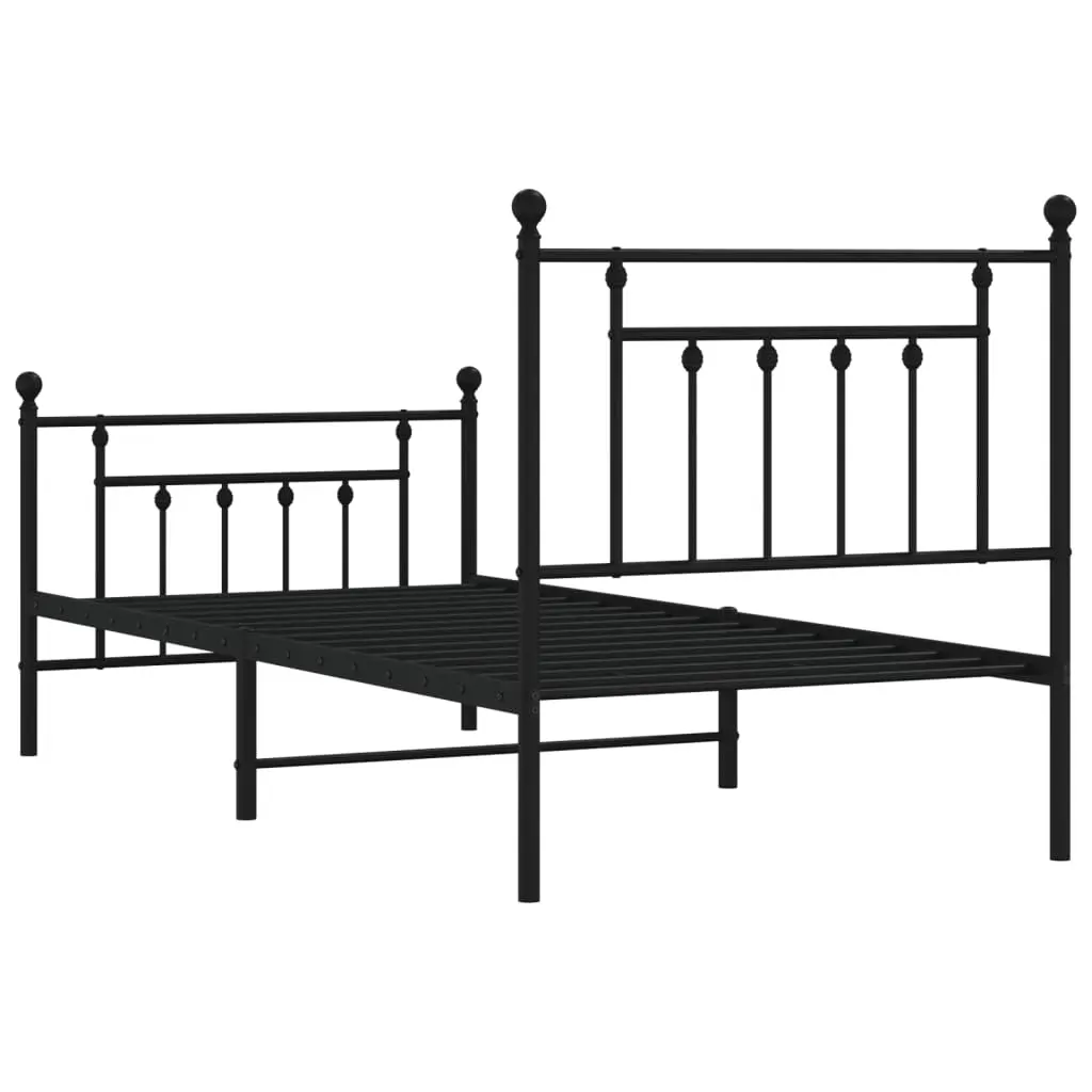 Metal Bed Frame without Mattress with Footboard Black 90x190 cm Price