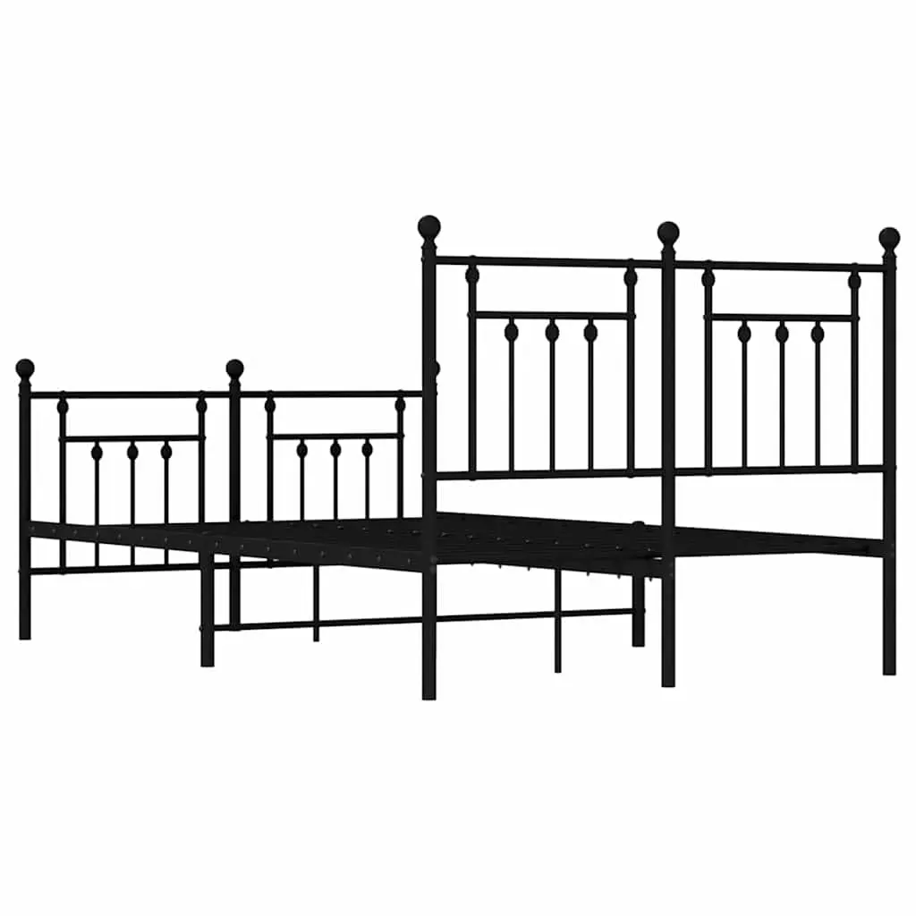 Metal Bed Frame without Mattress with Footboard Black 135x190 cm Price