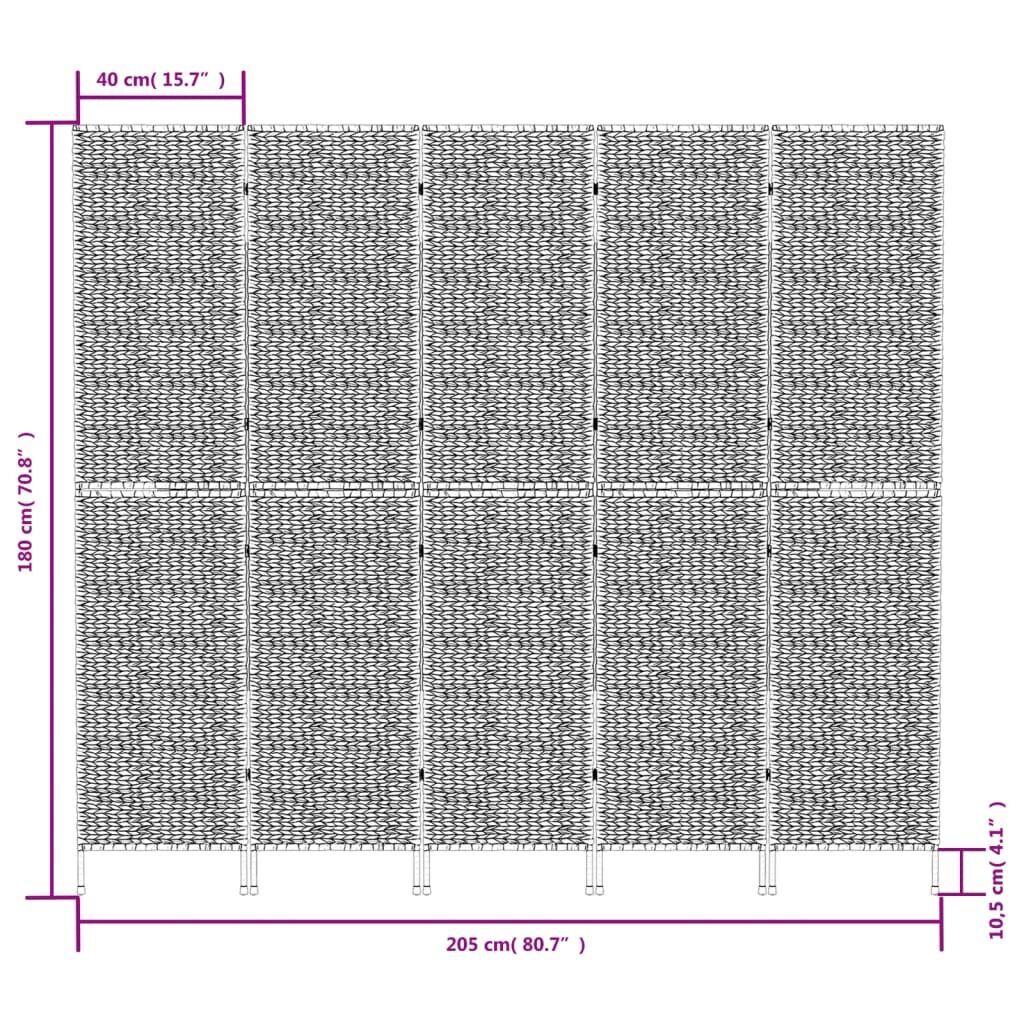 Room Divider 5-Panel Brown 205x180 cm Water Hyacinth Price