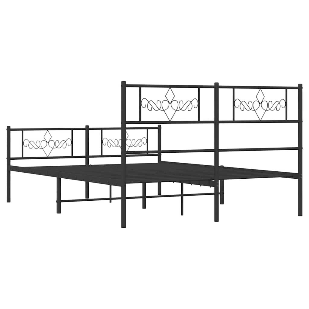 Metal Bed Frame without Mattress with Footboard Black 135x190 cm Price