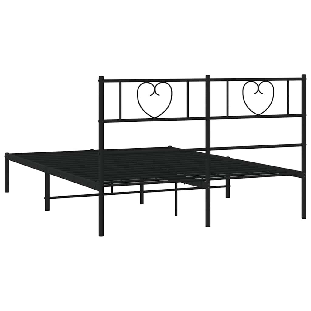 Metal Bed Frame without Mattress with Headboard Black 135x190 cm Price