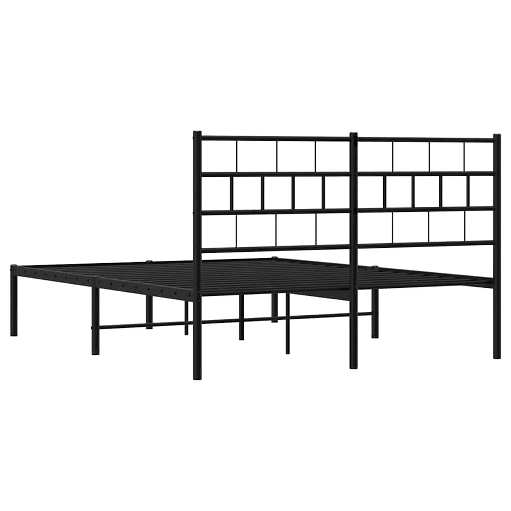 Metal Bed Frame without Mattress with Headboard Black 135x190 cm Price