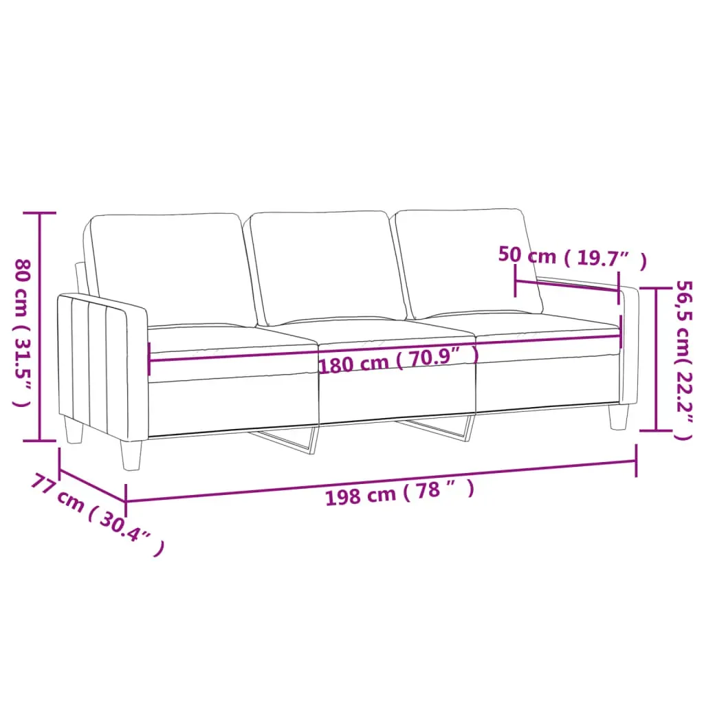 3-Seater Sofa Black 180 cm Fabric Price