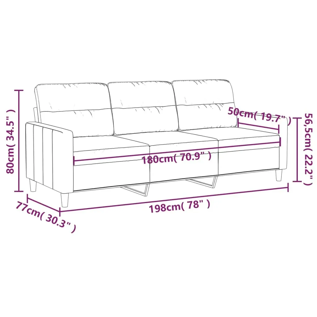 3-Seater Sofa Black 180 cm Fabric Price