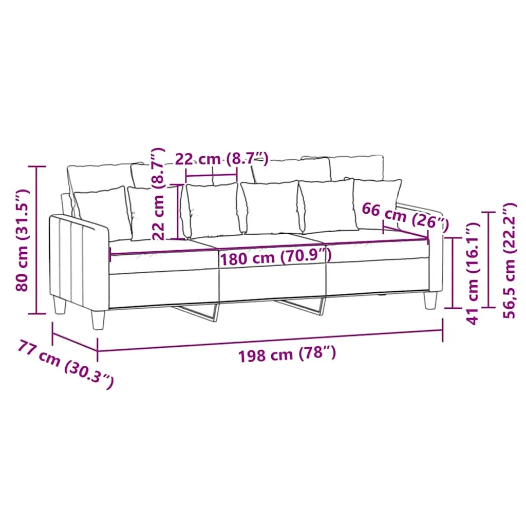 3-Seater Sofa Black 180 cm Fabric Price