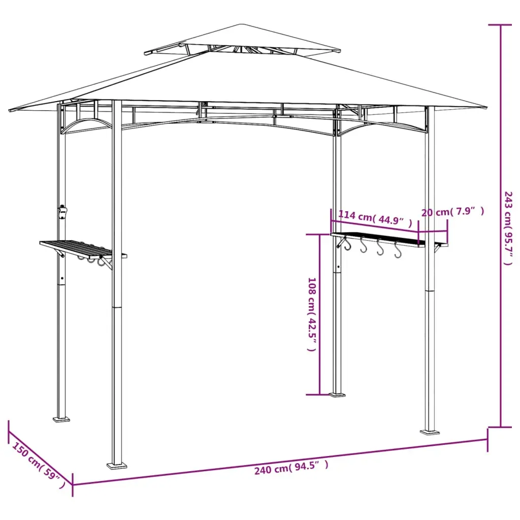 BBQ Gazebo with Side Shelves Anthracite 240x150x243 cm Steel Price