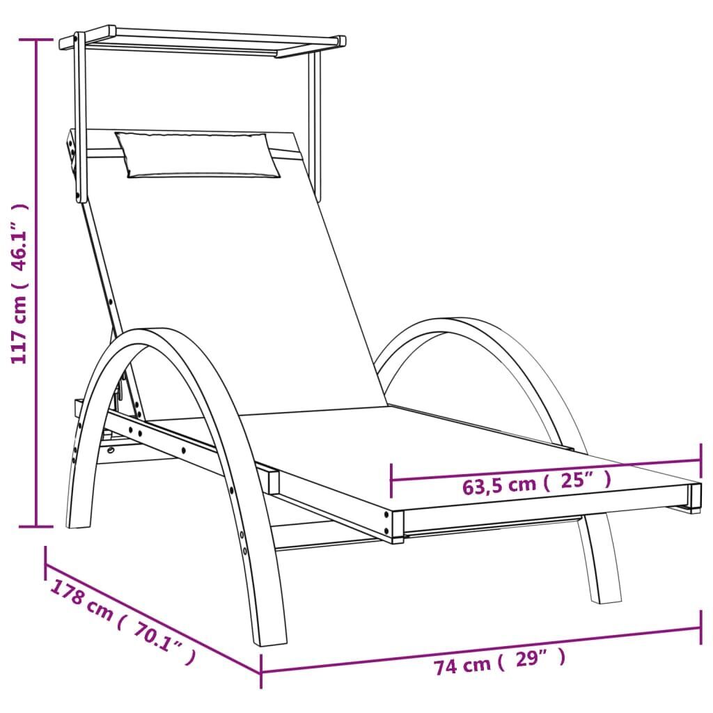Sun Lounger with Canopy Grey Textilene and Solid Wood Poplar Price