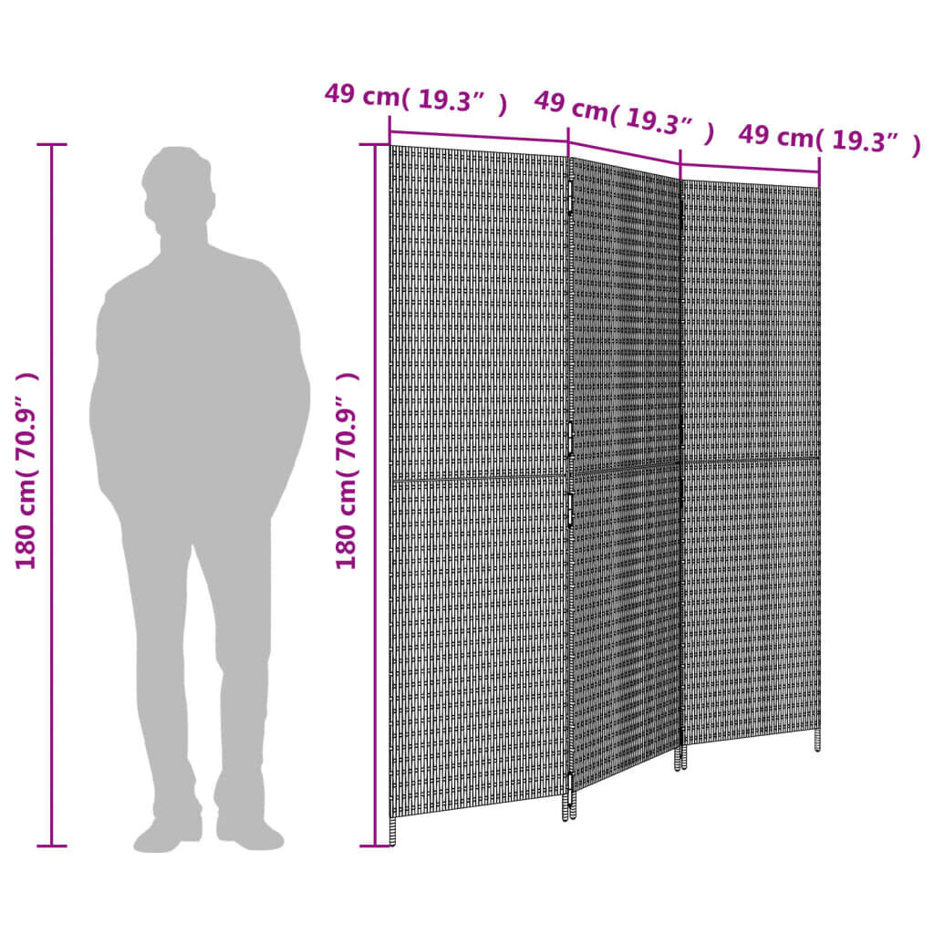Room Divider 3 Panels Grey Poly Rattan Price