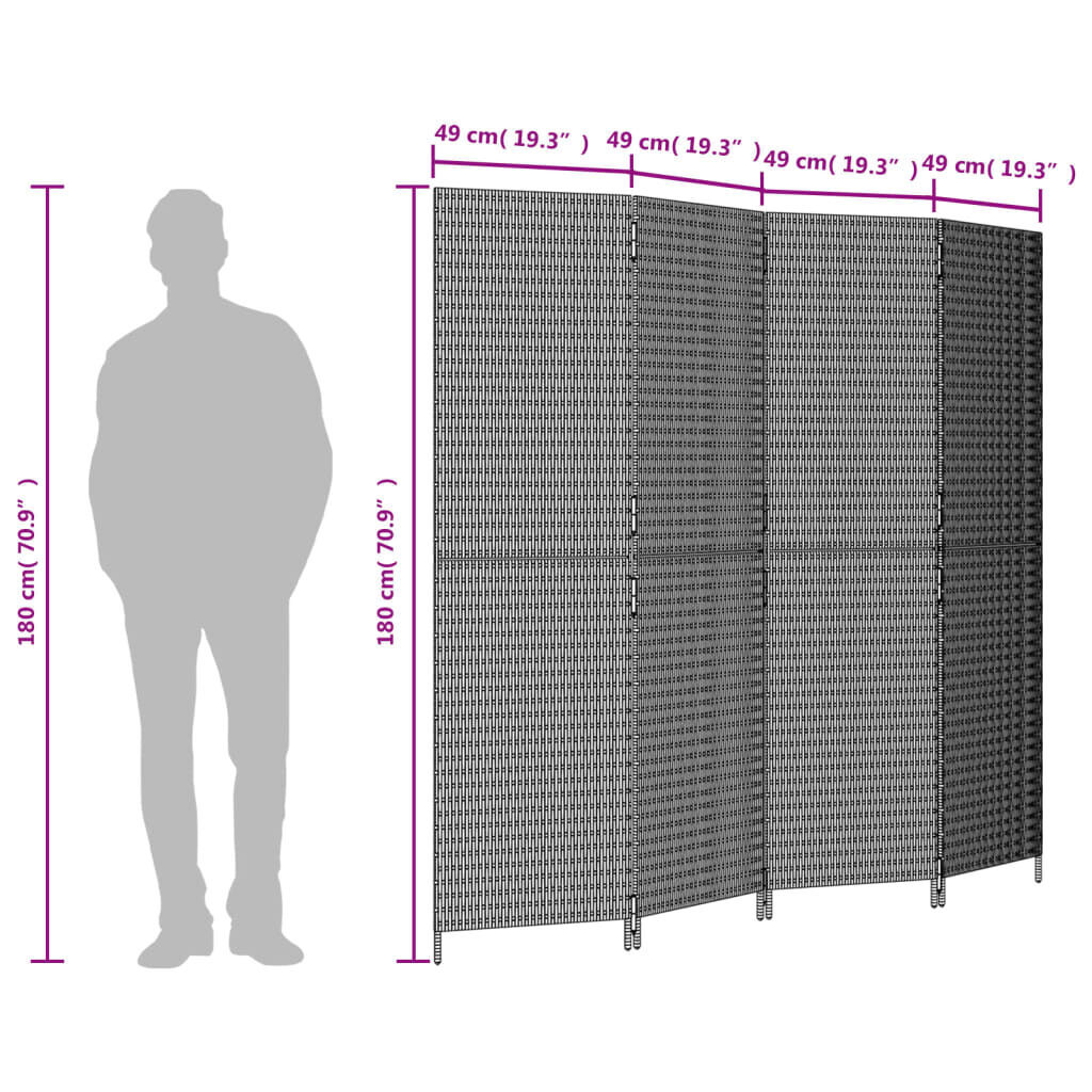 Room Divider 4 Panels Black Poly Rattan Price