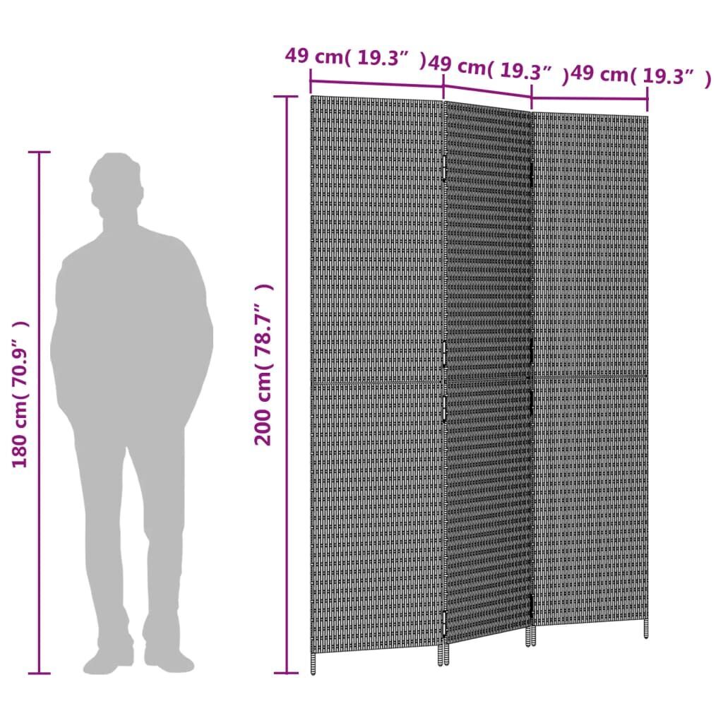 Room Divider 3 Panels Grey Poly Rattan Price