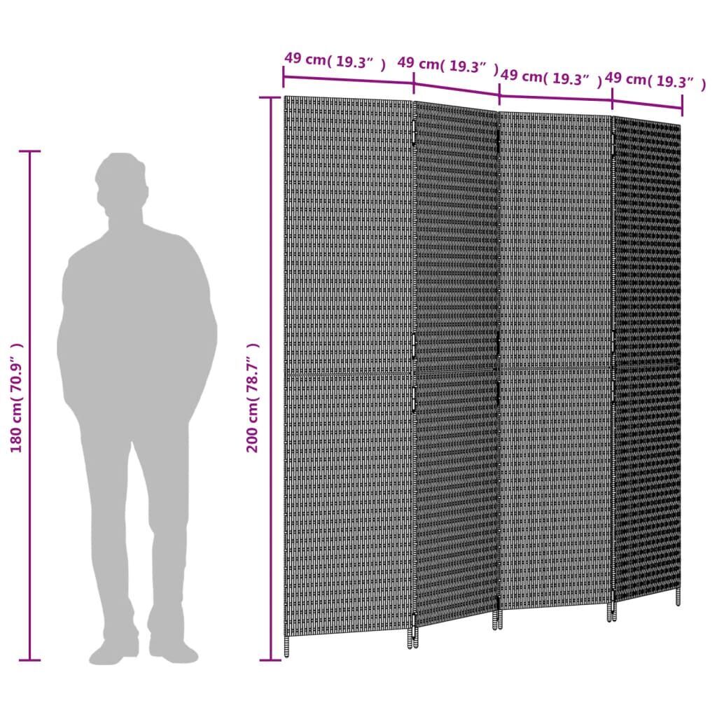Room Divider 4 Panels Grey Poly Rattan Price