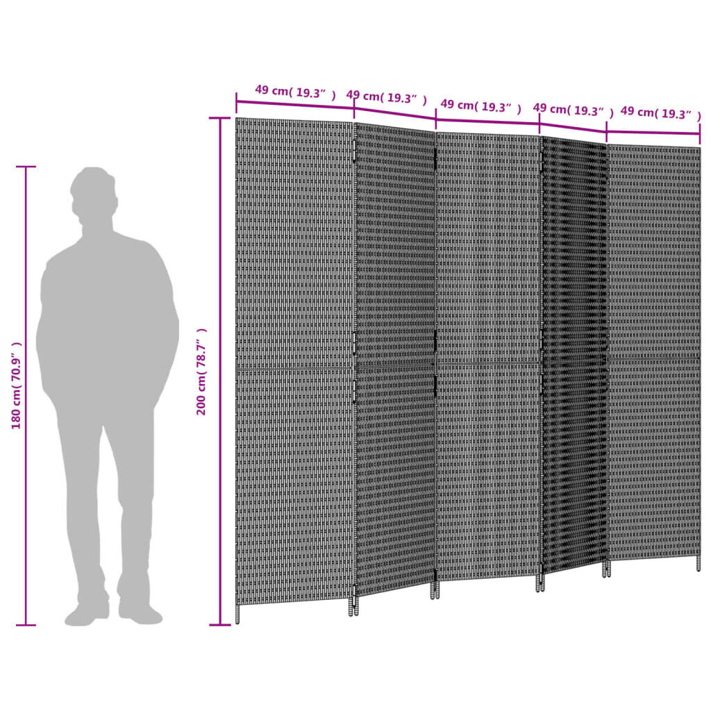 Room Divider 5 Panels Black Poly Rattan Price
