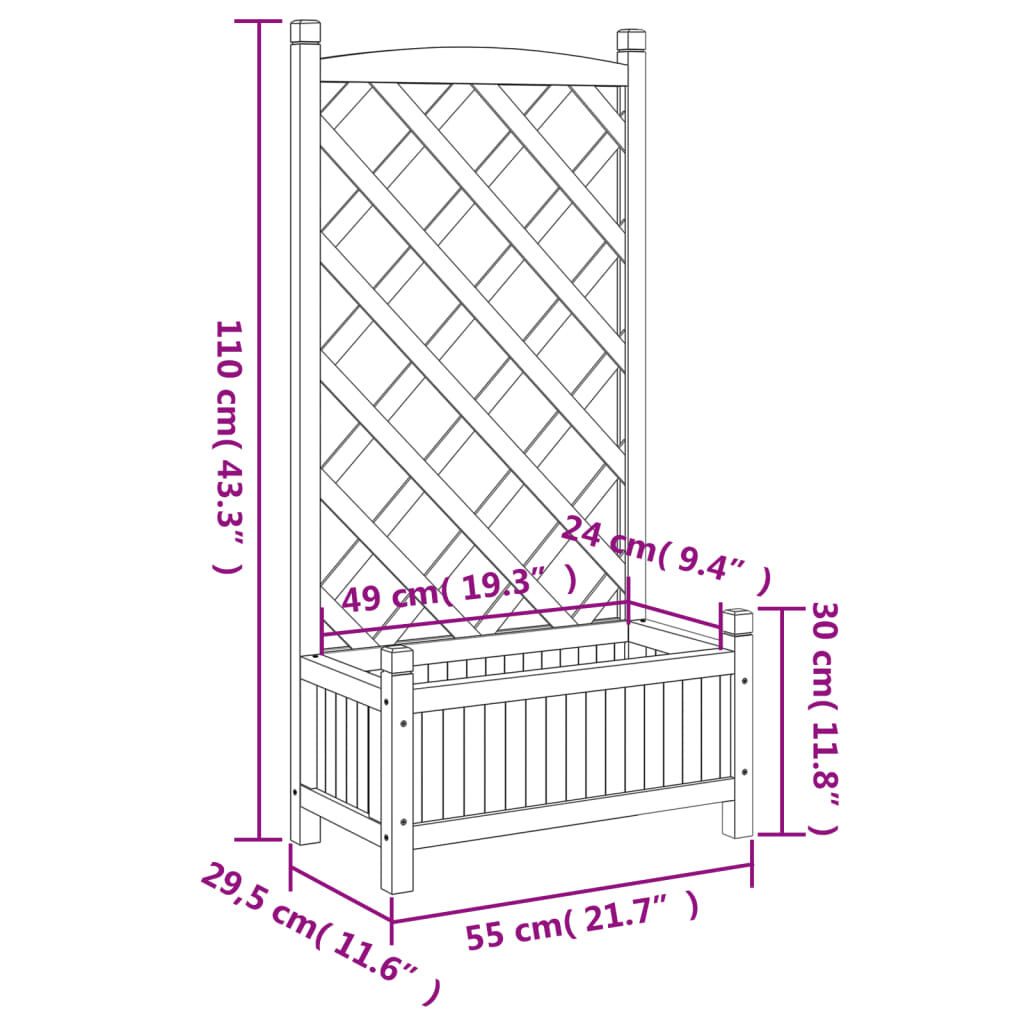 Planter with Trellis Grey Solid Wood Fir Price