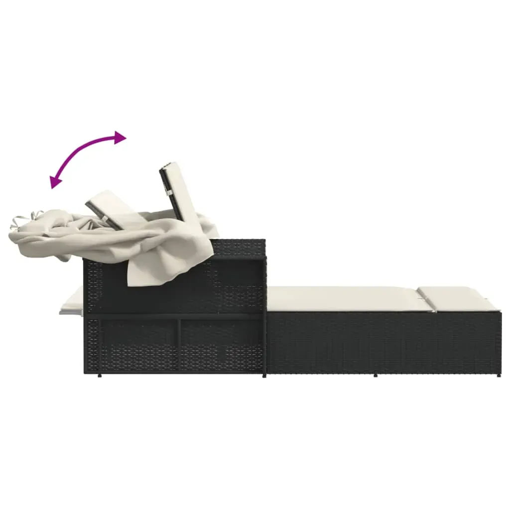 Double Sun Lounger with Canopy and Cushions Black Poly Rattan Price