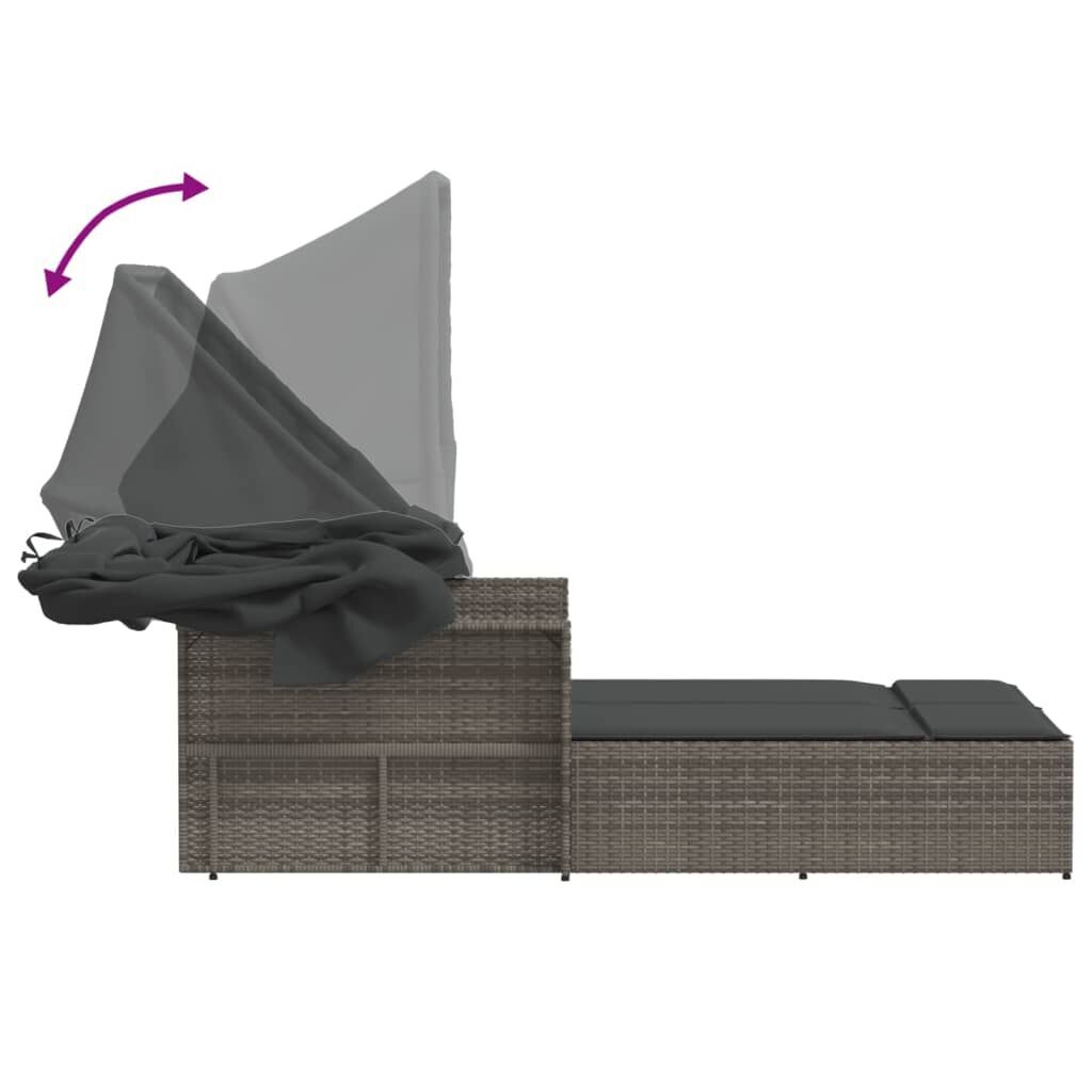 Double Sun Lounger with Canopy and Cushions Grey Poly Rattan Price