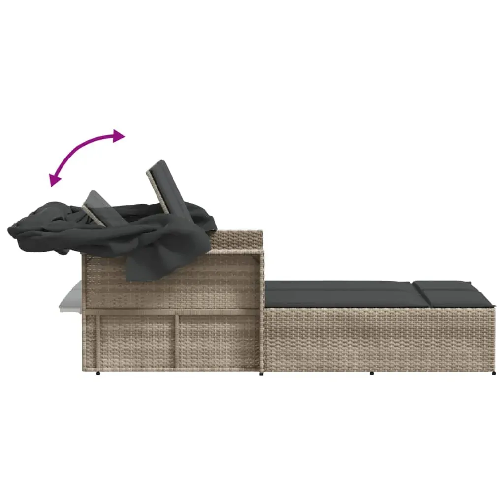 Double Sun Lounger with Canopy and Cushions Light Grey Poly Rattan Price