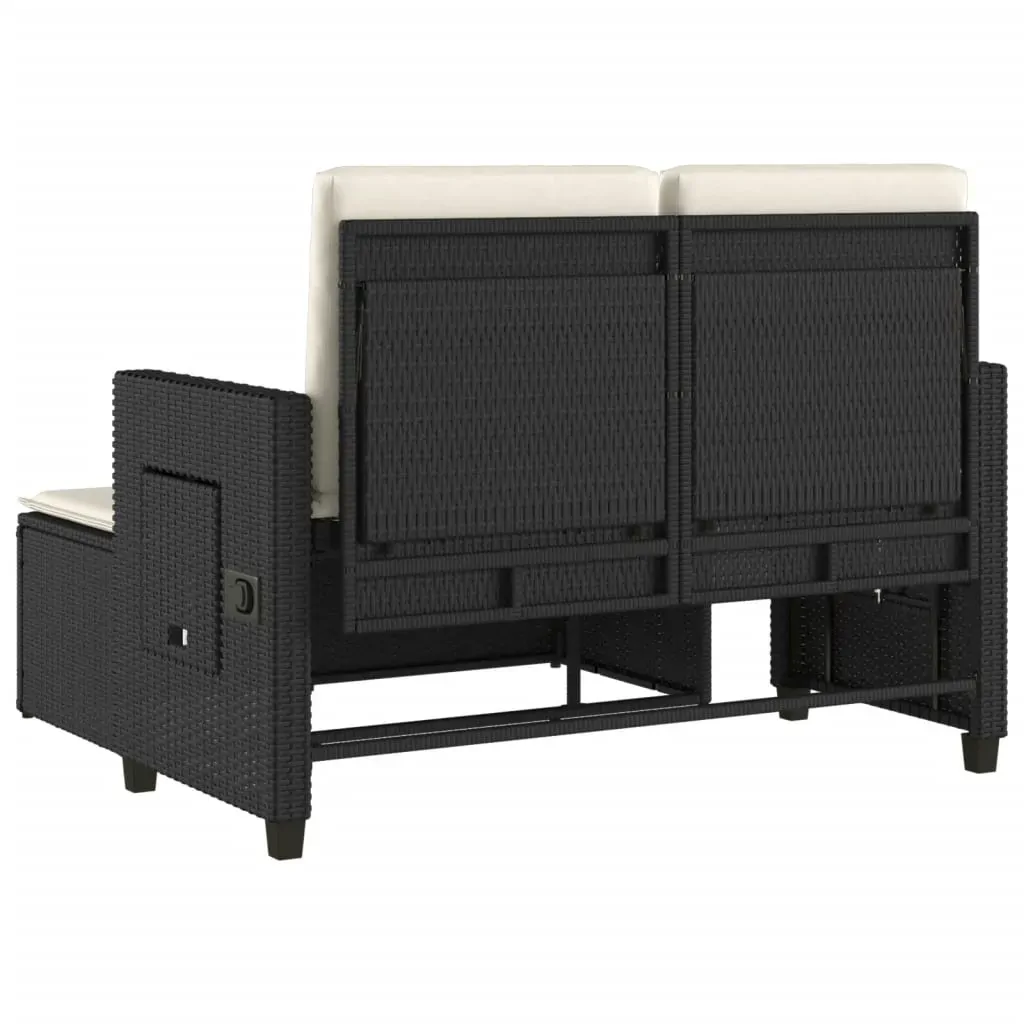 Reclining Garden Bench with Cushions Black Poly Rattan Price