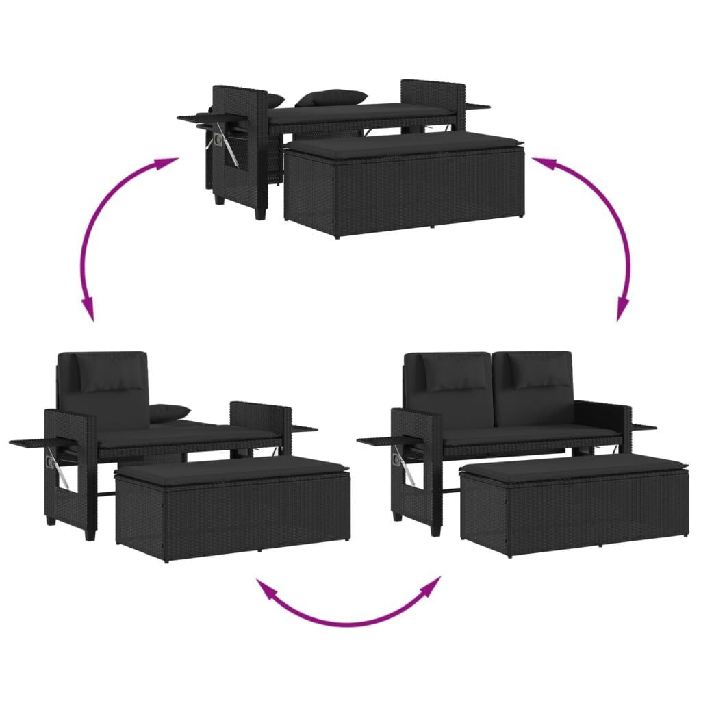 Reclining Garden Bench with Cushions Black Poly Rattan Price