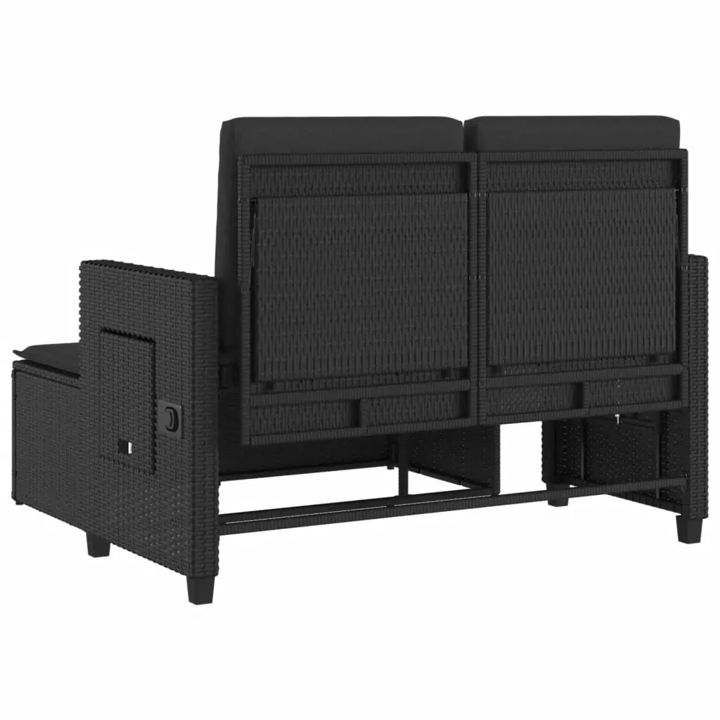 Reclining Garden Bench with Cushions Black Poly Rattan Price