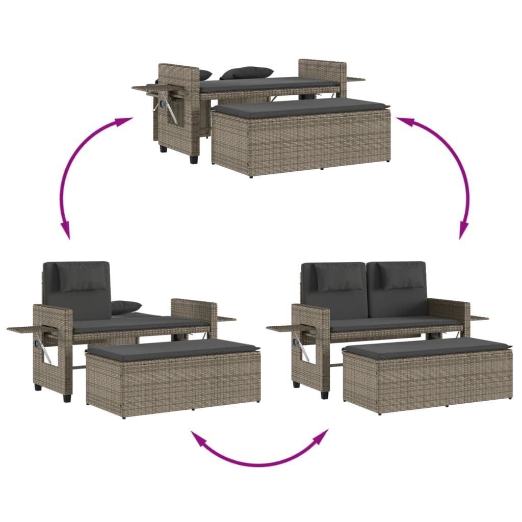 Reclining Garden Bench with Cushions Grey Poly Rattan Price