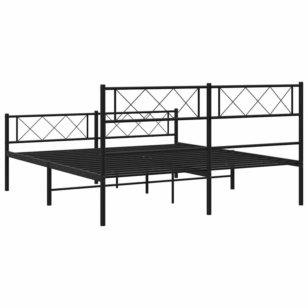 Metal Bed Frame without Mattress with Footboard Black 135x190 cm Price