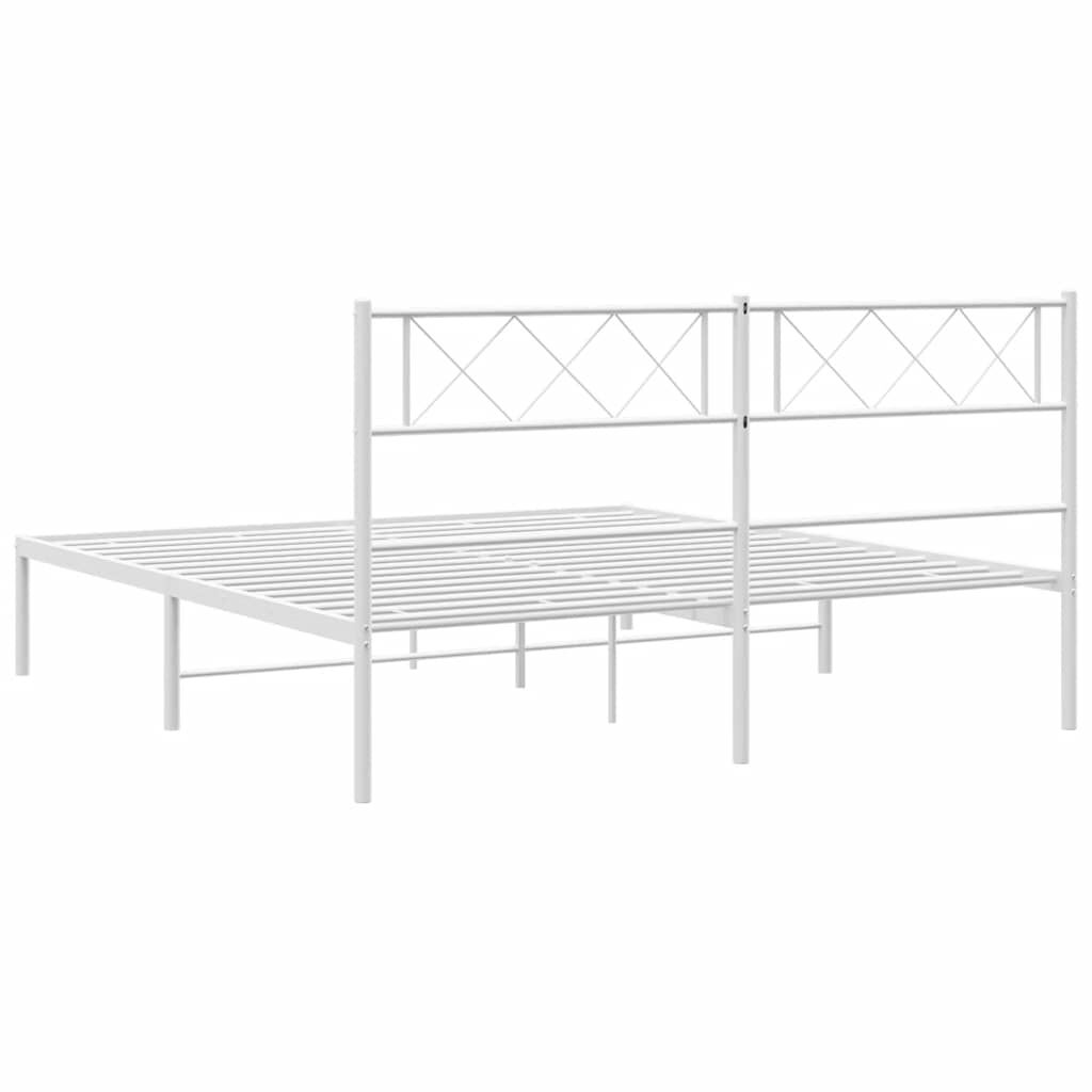 Metal Bed Frame without Mattress with Headboard White 150x200 cm Price