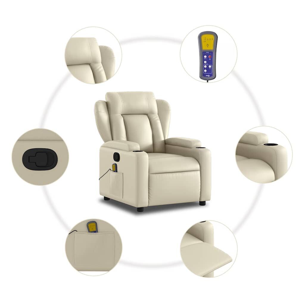 Massage Recliner Chair Cream Faux Leather Price