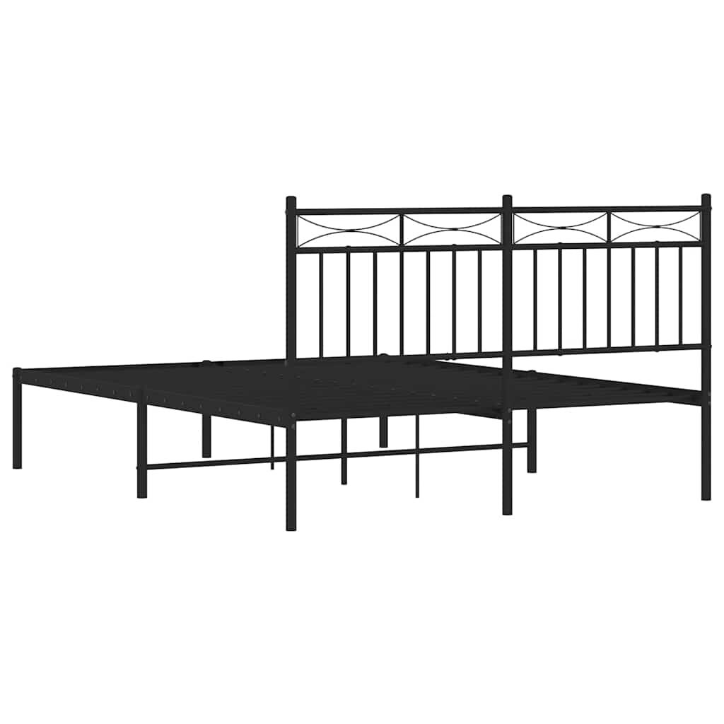 Metal Bed Frame without Mattress with Headboard Black 135x190 cm Price