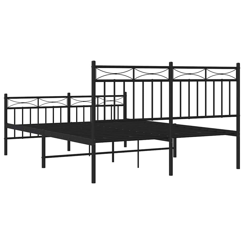 Metal Bed Frame without Mattress with Footboard Black 135x190 cm Price