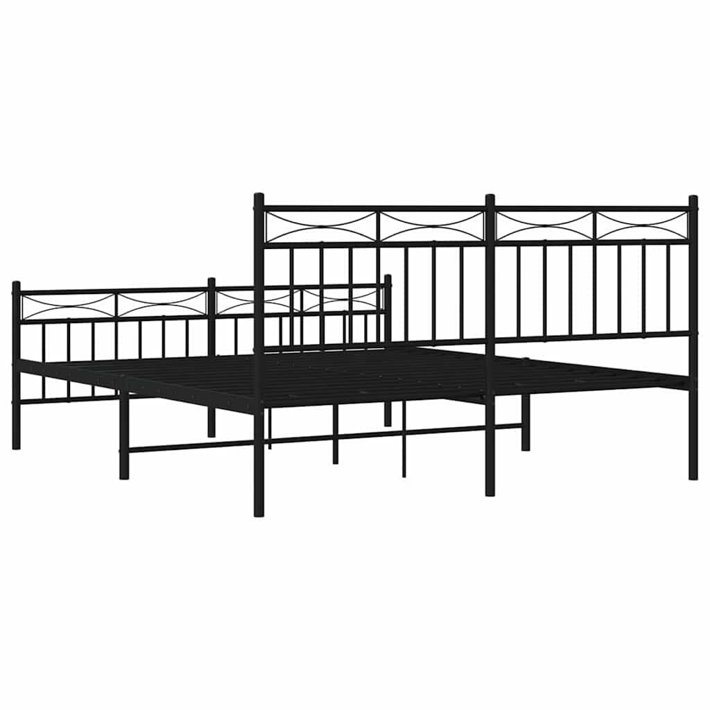 Metal Bed Frame without Mattress with Footboard Black 150x200 cm Price