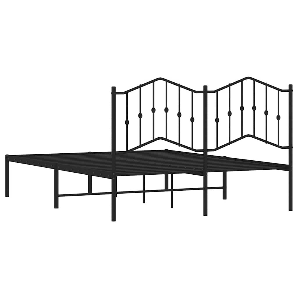 Metal Bed Frame without Mattress with Headboard Black 135x190 cm Price