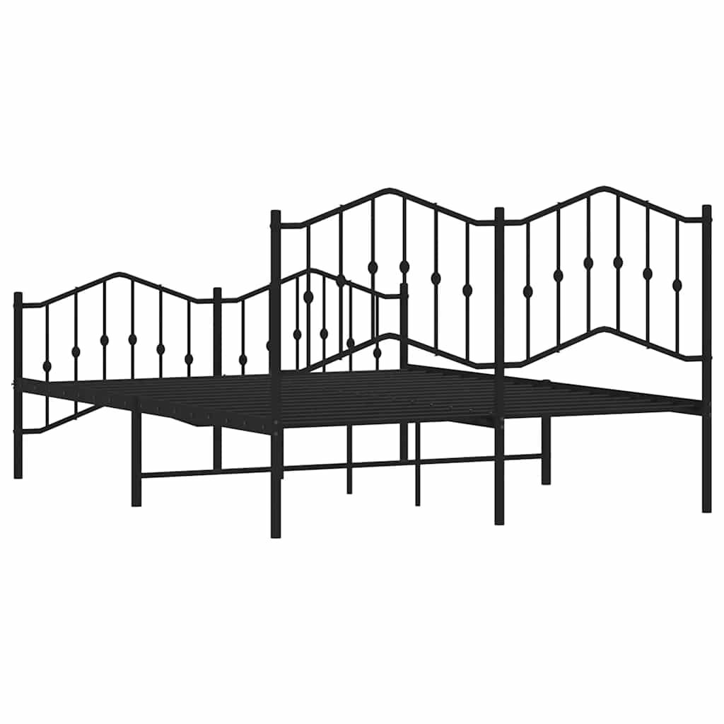 Metal Bed Frame without Mattress with Footboard Black 135x190 cm Price